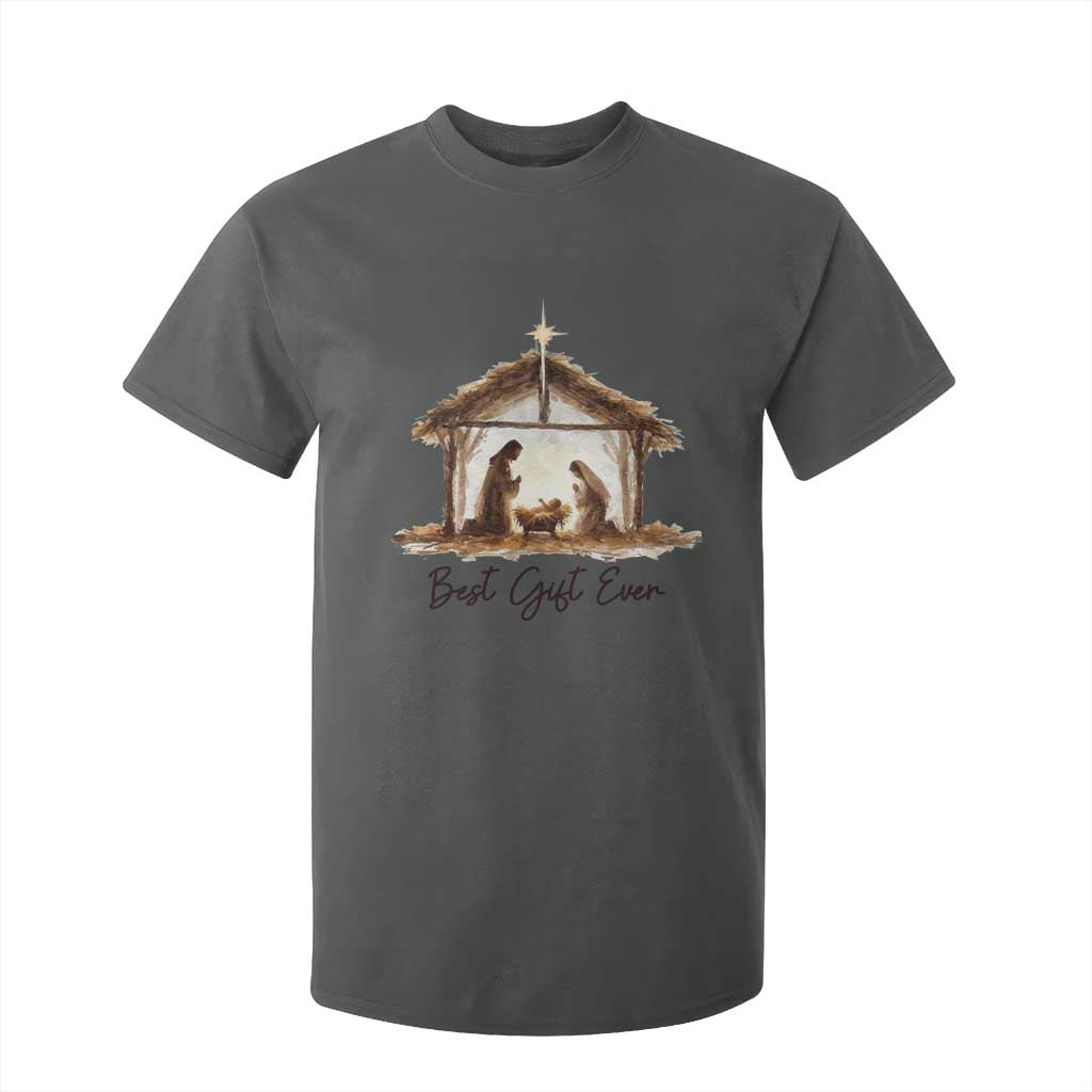 Nativity Scene T Shirt For Kid Christian Christmas Jesus Best Gift Ever TS10 Dark Heather Print Your Wear