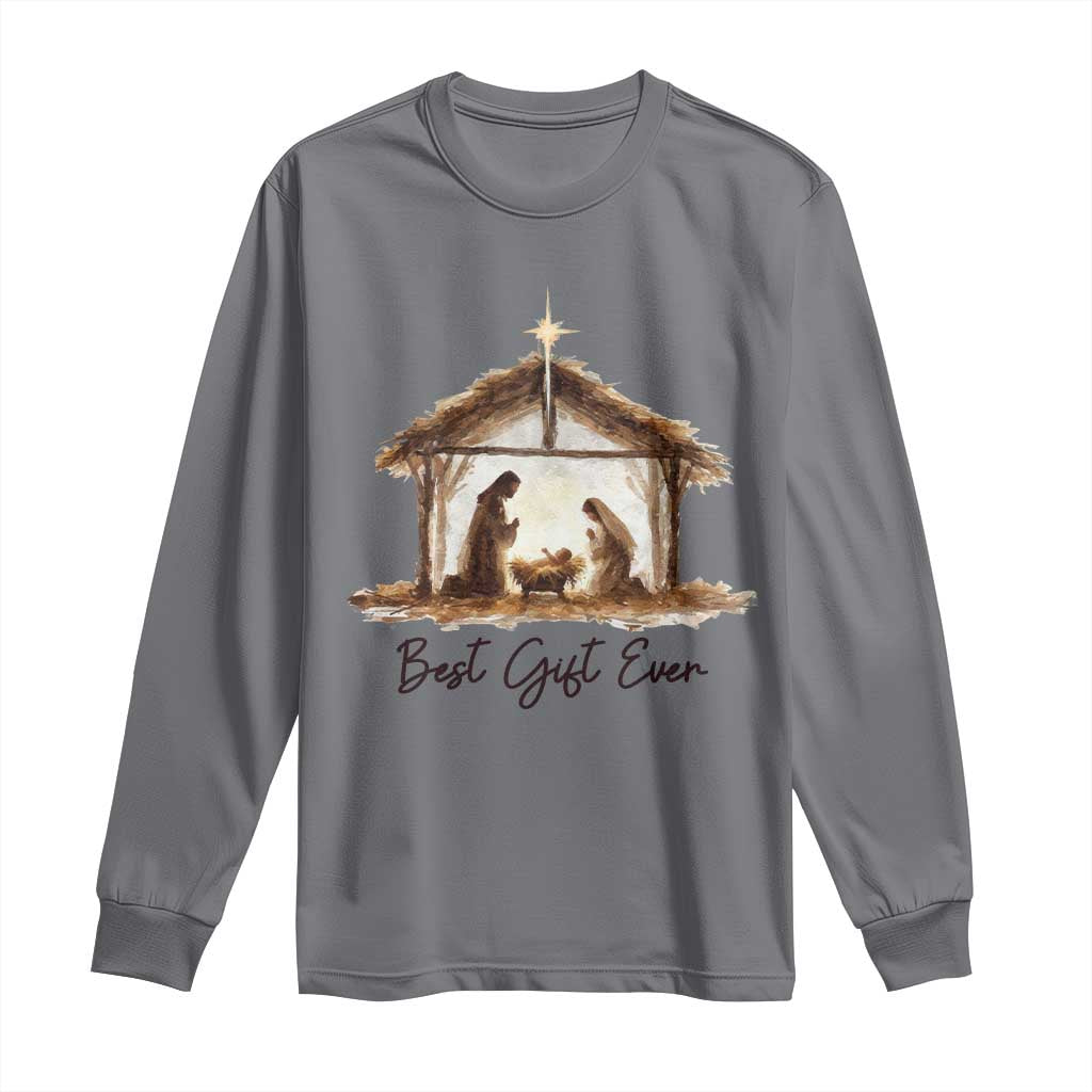 Nativity Scene Long Sleeve Shirt Christian Christmas Jesus Best Gift Ever TS10 Charcoal Print Your Wear