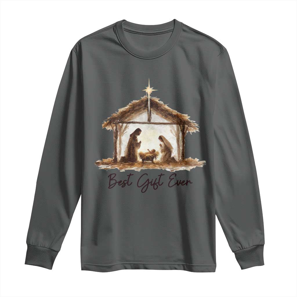 Nativity Scene Long Sleeve Shirt Christian Christmas Jesus Best Gift Ever TS10 Dark Heather Print Your Wear
