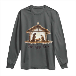 Nativity Scene Long Sleeve Shirt Christian Christmas Jesus Best Gift Ever TS10 Dark Heather Print Your Wear
