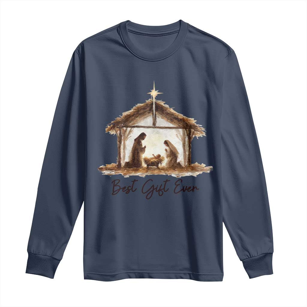 Nativity Scene Long Sleeve Shirt Christian Christmas Jesus Best Gift Ever TS10 Navy Print Your Wear