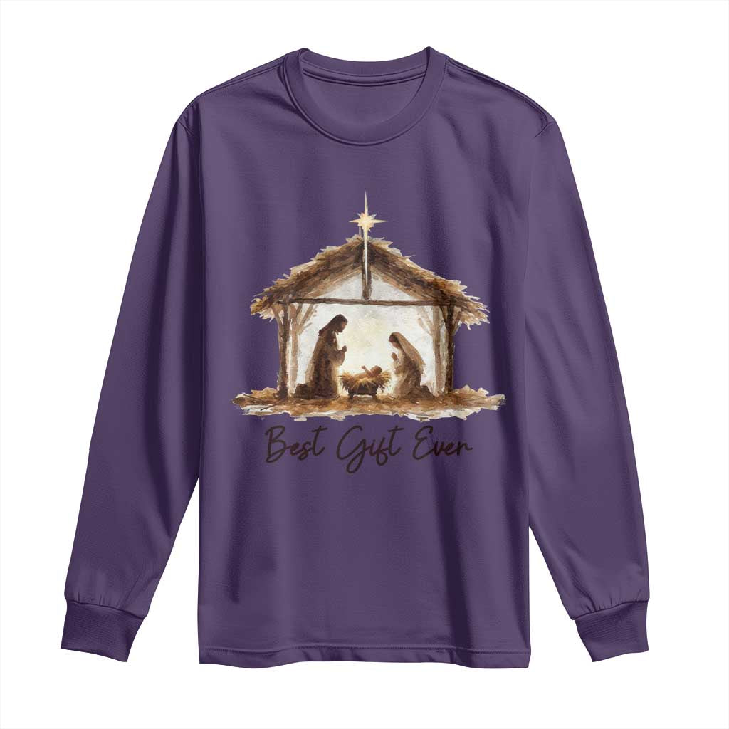 Nativity Scene Long Sleeve Shirt Christian Christmas Jesus Best Gift Ever TS10 Purple Print Your Wear