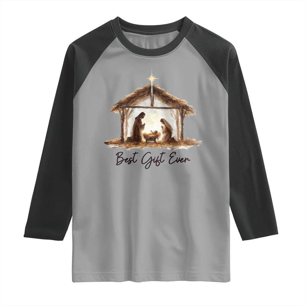 Nativity Scene Raglan Shirt Christian Christmas Jesus Best Gift Ever TS10 Sport Gray Black Print Your Wear