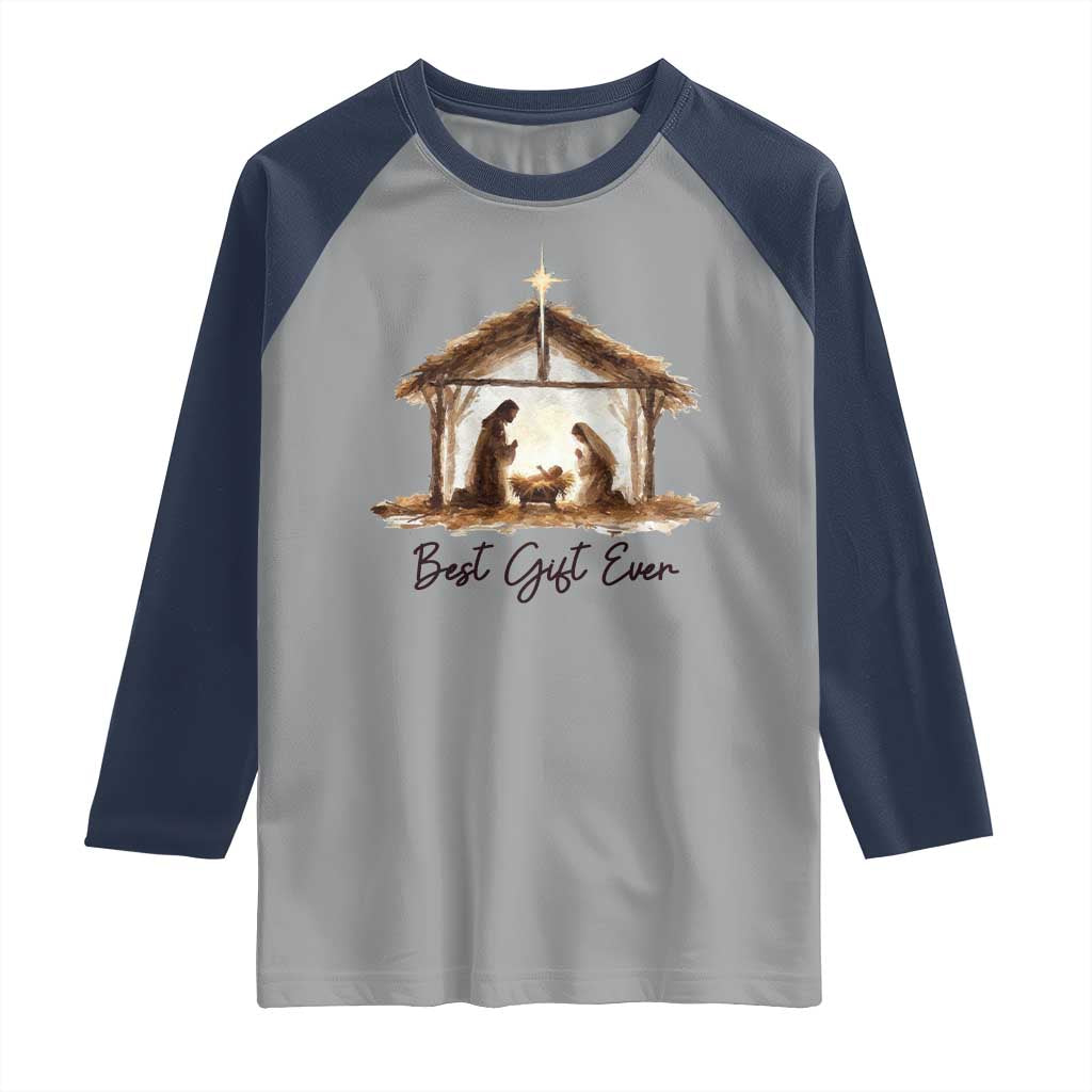 Nativity Scene Raglan Shirt Christian Christmas Jesus Best Gift Ever TS10 Sport Gray Navy Print Your Wear