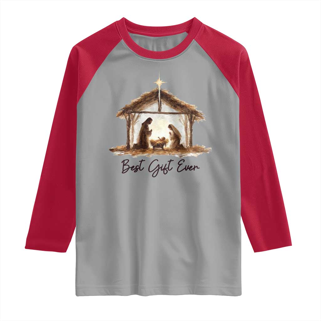 Nativity Scene Raglan Shirt Christian Christmas Jesus Best Gift Ever TS10 Sport Gray Red Print Your Wear