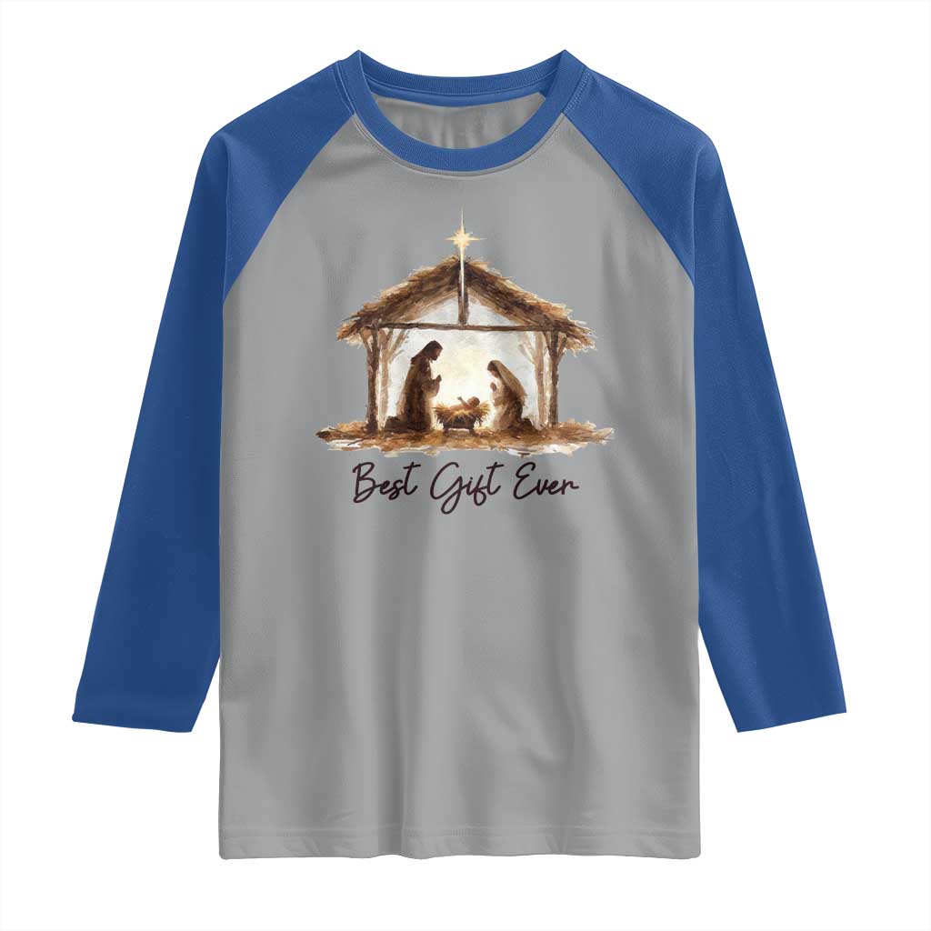 Nativity Scene Raglan Shirt Christian Christmas Jesus Best Gift Ever TS10 Sport Gray Royal Print Your Wear