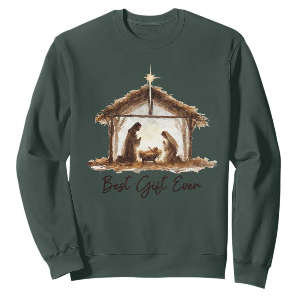Nativity Scene Sweatshirt Christian Christmas Jesus Best Gift Ever TS10 Dark Forest Green Print Your Wear