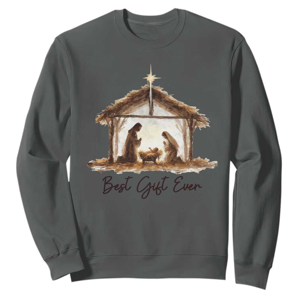Nativity Scene Sweatshirt Christian Christmas Jesus Best Gift Ever TS10 Dark Heather Print Your Wear