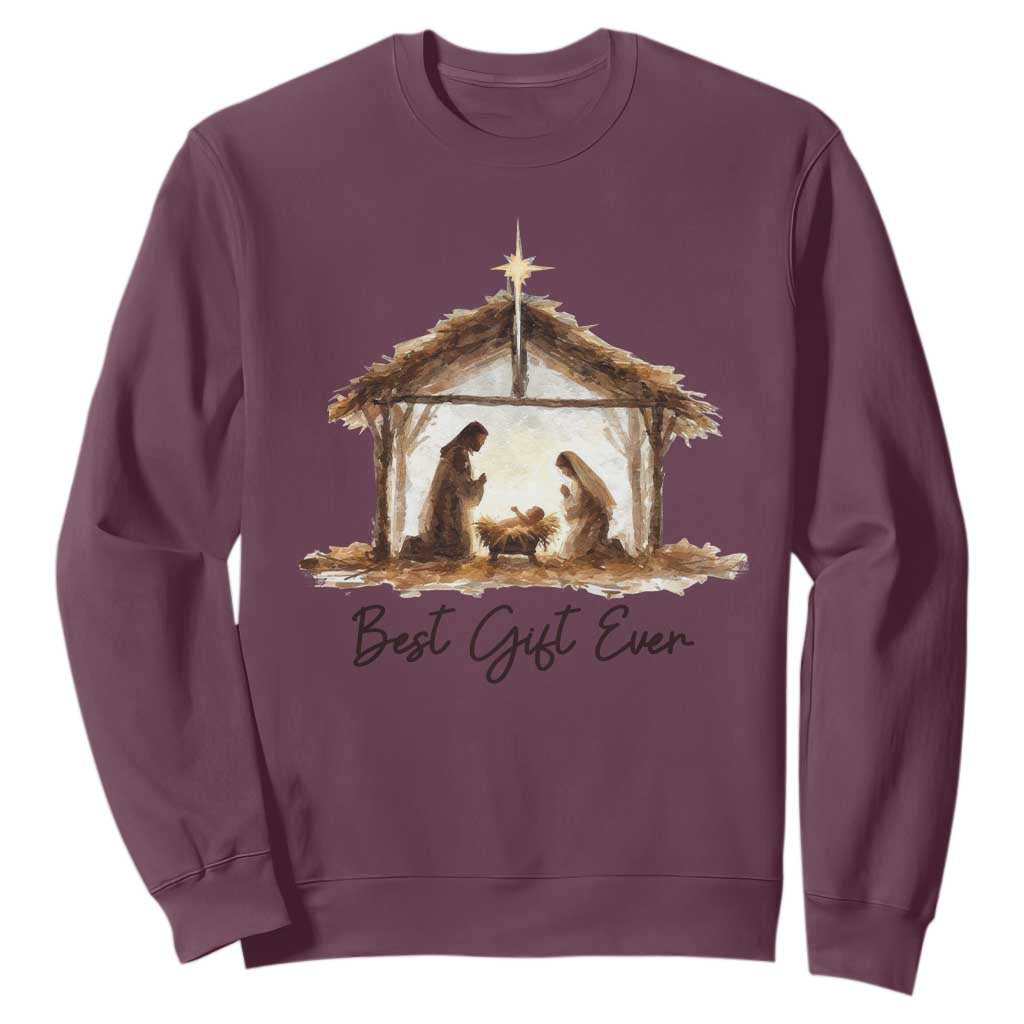 Nativity Scene Sweatshirt Christian Christmas Jesus Best Gift Ever TS10 Maroon Print Your Wear