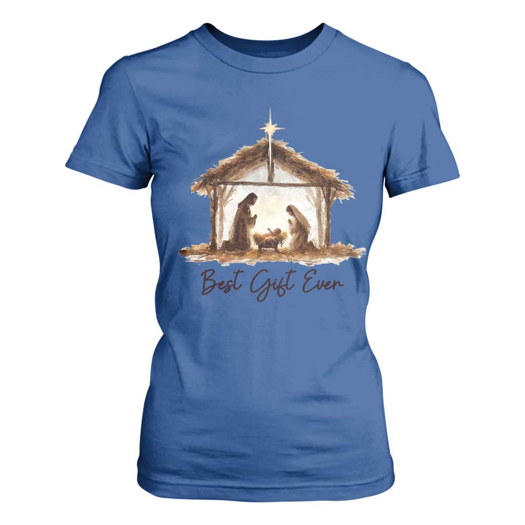 Nativity Scene T Shirt For Women Christian Christmas Jesus Best Gift Ever TS10 Royal Blue Print Your Wear