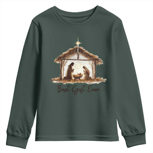 Nativity Scene Youth Sweatshirt Christian Christmas Jesus Best Gift Ever TS10 Dark Forest Green Print Your Wear