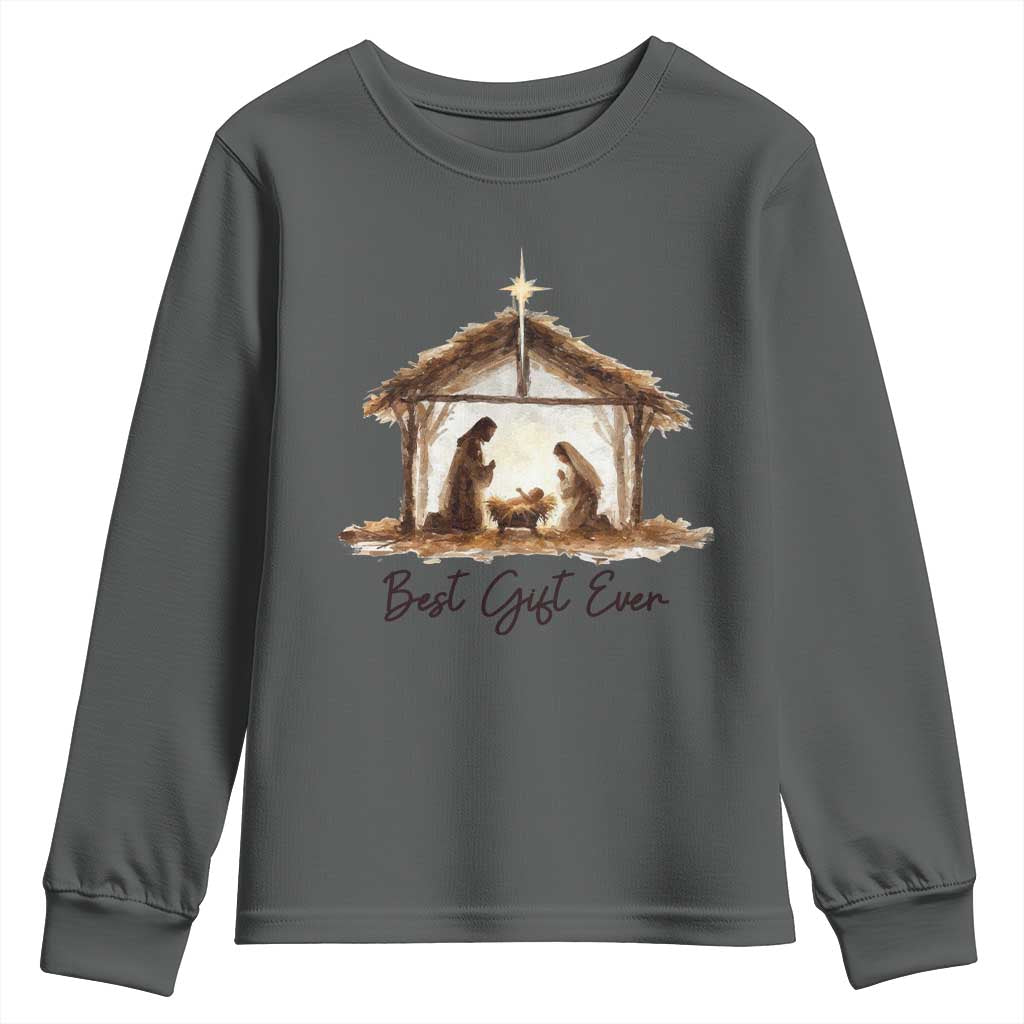 Nativity Scene Youth Sweatshirt Christian Christmas Jesus Best Gift Ever TS10 Dark Heather Print Your Wear