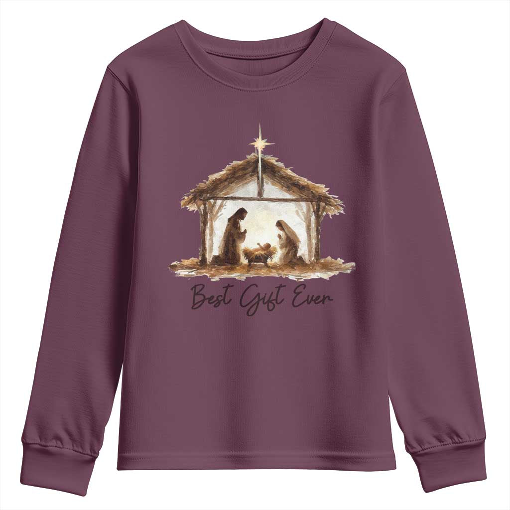 Nativity Scene Youth Sweatshirt Christian Christmas Jesus Best Gift Ever TS10 Maroon Print Your Wear