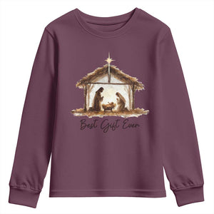 Nativity Scene Youth Sweatshirt Christian Christmas Jesus Best Gift Ever TS10 Maroon Print Your Wear