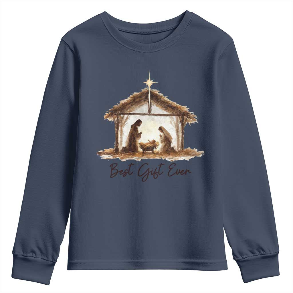 Nativity Scene Youth Sweatshirt Christian Christmas Jesus Best Gift Ever TS10 Navy Print Your Wear