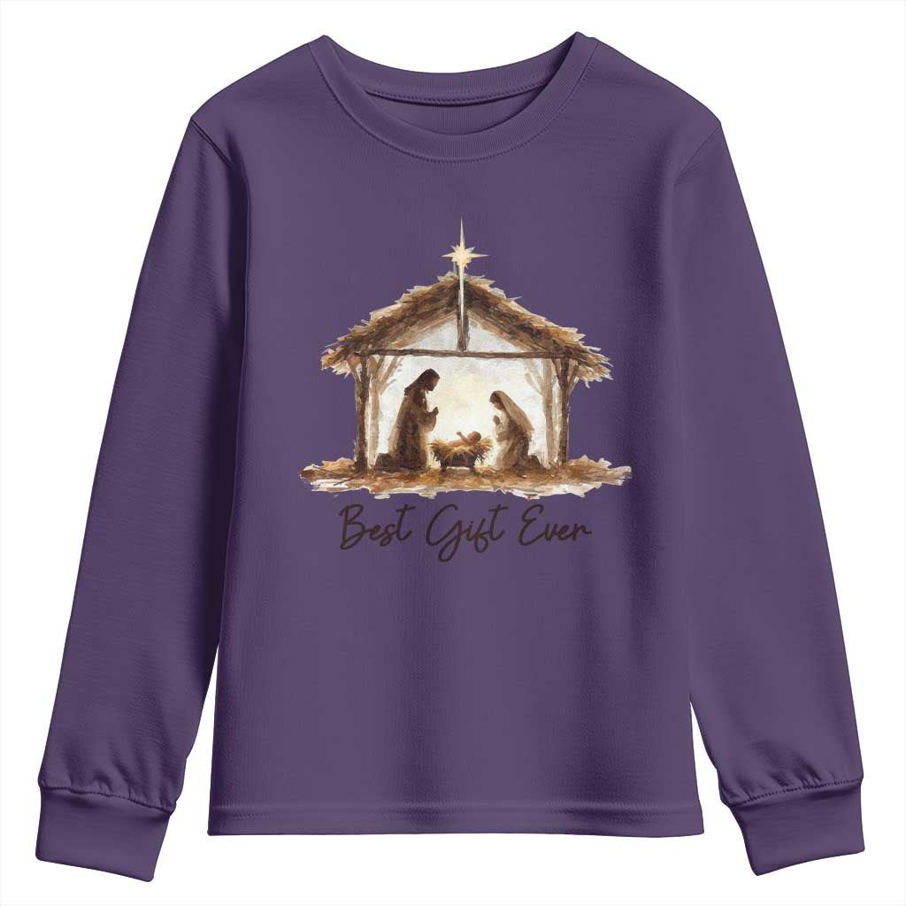 Nativity Scene Youth Sweatshirt Christian Christmas Jesus Best Gift Ever TS10 Purple Print Your Wear