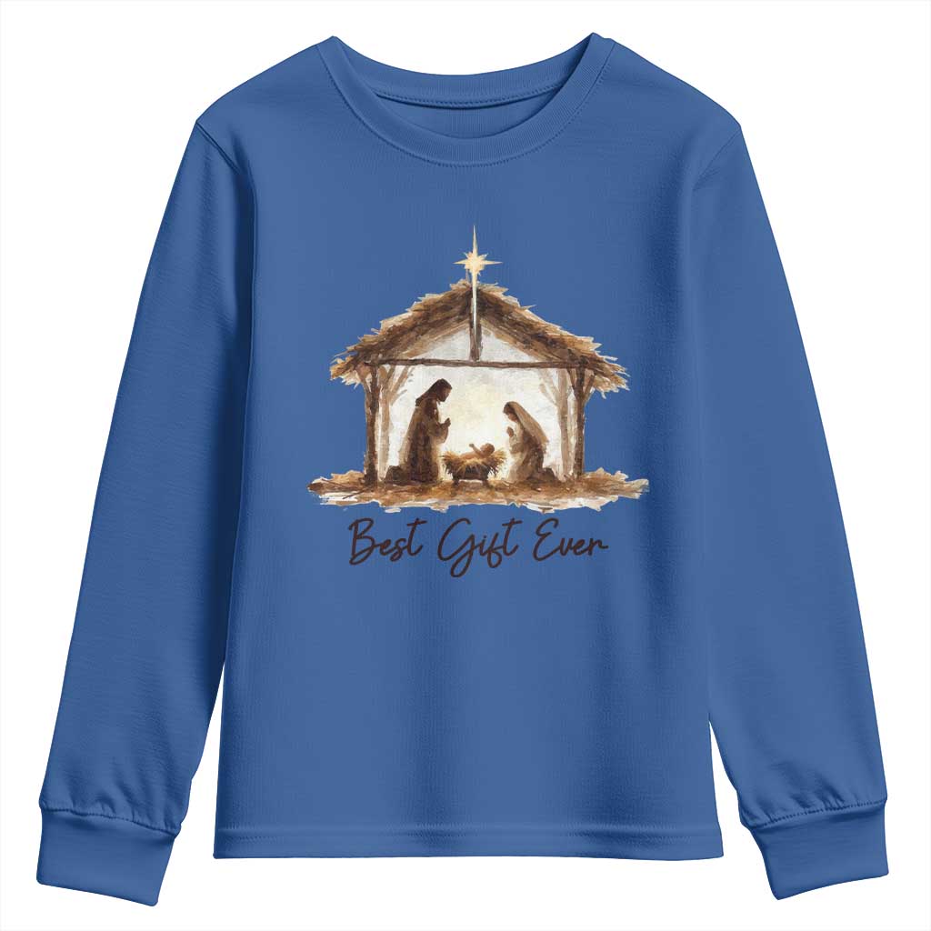 Nativity Scene Youth Sweatshirt Christian Christmas Jesus Best Gift Ever TS10 Royal Blue Print Your Wear