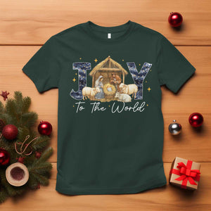 Nativity Scene T Shirt Christian Christmas Jesus Joy To The World TS10 Dark Forest Green Print Your Wear
