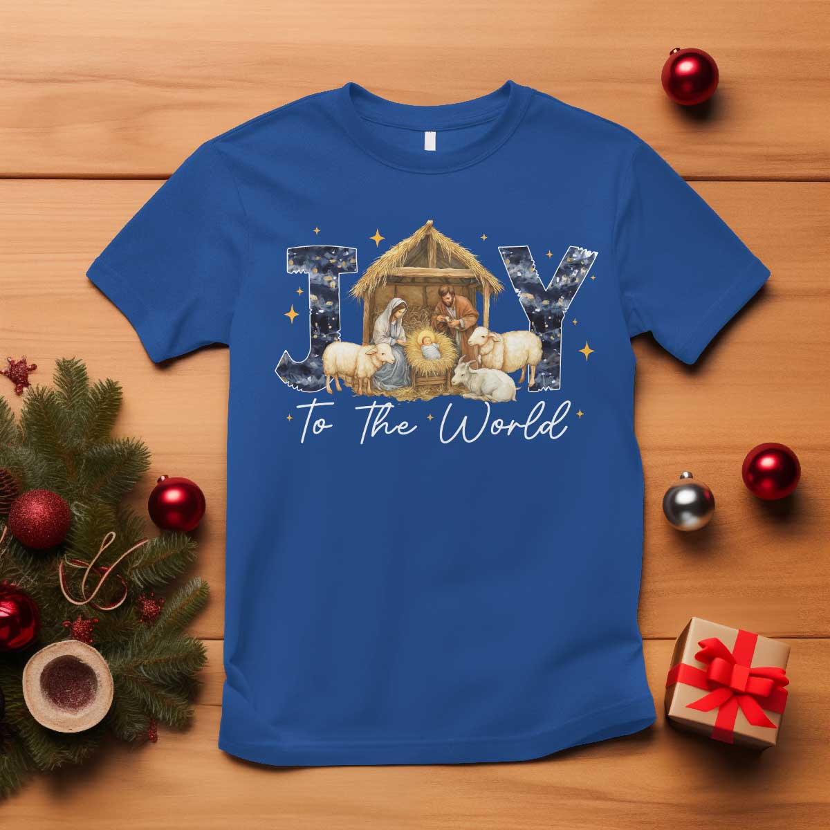 Nativity Scene T Shirt Christian Christmas Jesus Joy To The World TS10 Royal Blue Print Your Wear
