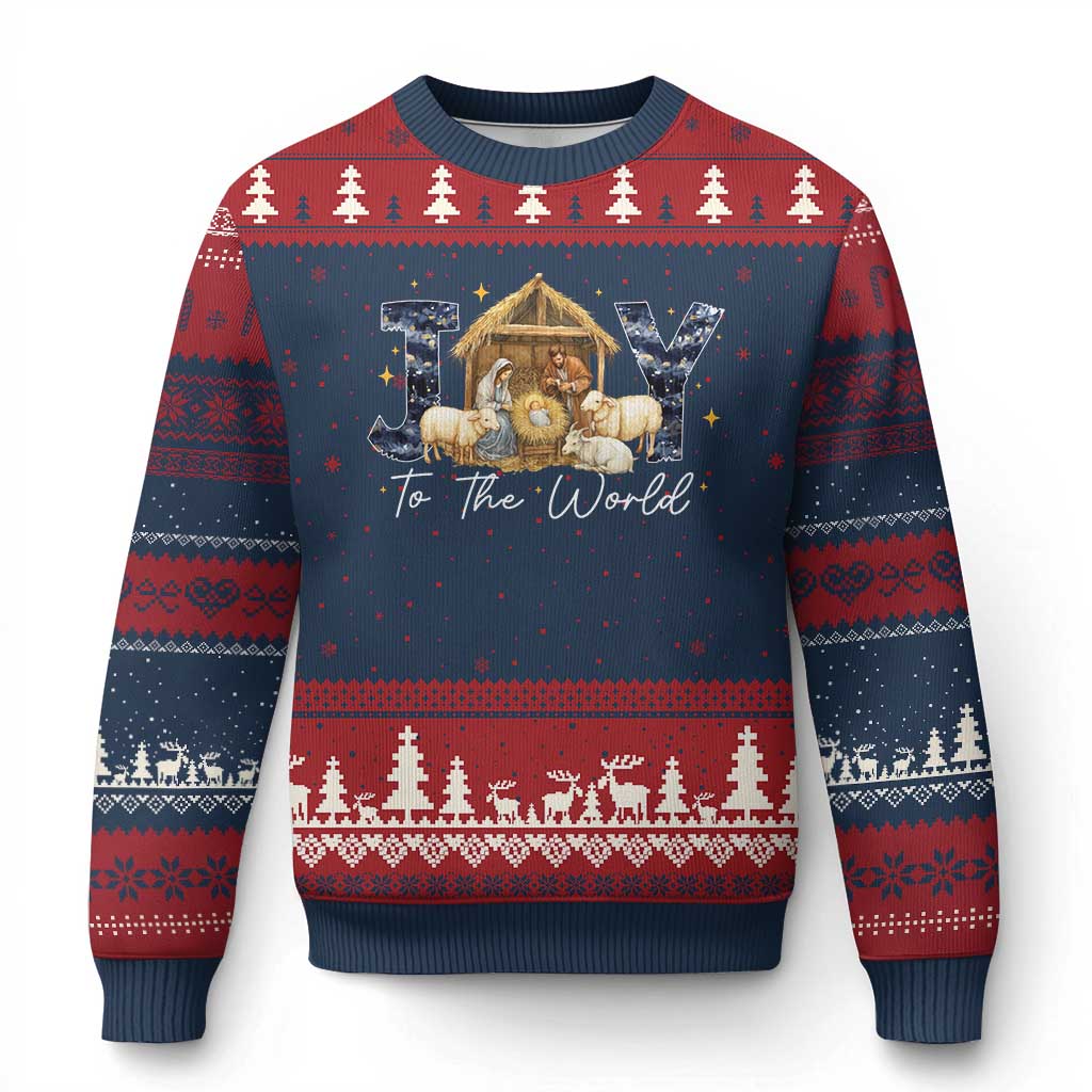 Nativity Scene Ugly Christmas Sweater Christian Xmas Jesus Joy To The World TS10 Navy Red Print Your Wear