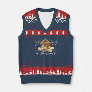 Nativity Scene V-Neck Knit Sweater Vest Christian Xmas Jesus Joy To The World TS10 Navy Red Print Your Wear