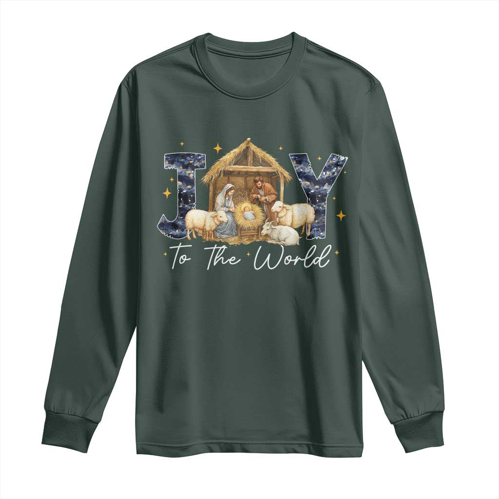 Nativity Scene Long Sleeve Shirt Christian Christmas Jesus Joy To The World TS10 Dark Forest Green Print Your Wear