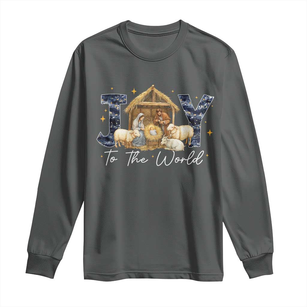 Nativity Scene Long Sleeve Shirt Christian Christmas Jesus Joy To The World TS10 Dark Heather Print Your Wear