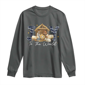 Nativity Scene Long Sleeve Shirt Christian Christmas Jesus Joy To The World TS10 Dark Heather Print Your Wear