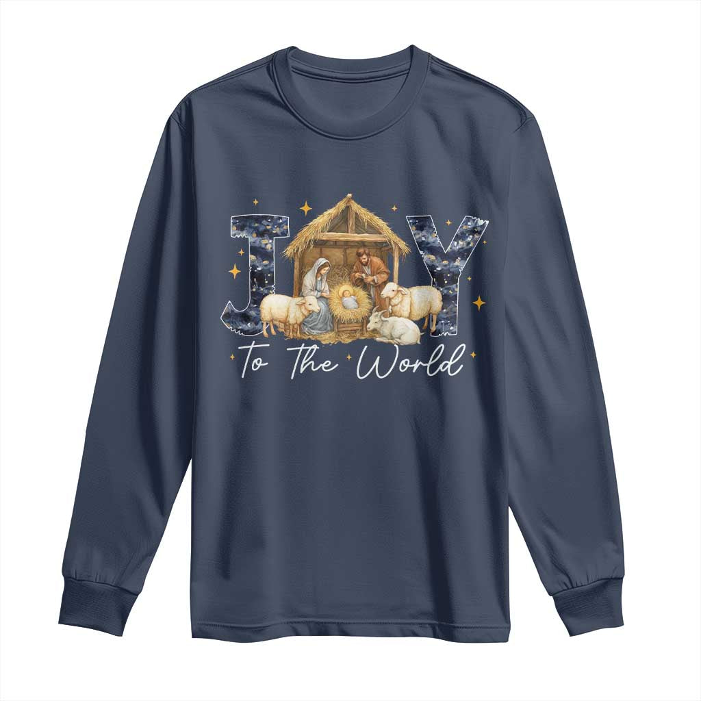 Nativity Scene Long Sleeve Shirt Christian Christmas Jesus Joy To The World TS10 Navy Print Your Wear