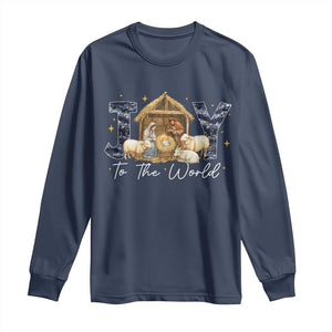 Nativity Scene Long Sleeve Shirt Christian Christmas Jesus Joy To The World TS10 Navy Print Your Wear