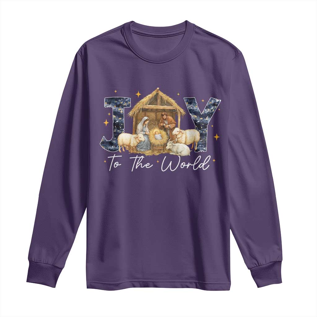 Nativity Scene Long Sleeve Shirt Christian Christmas Jesus Joy To The World TS10 Purple Print Your Wear