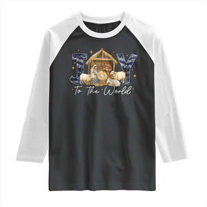 Nativity Scene Raglan Shirt Christian Christmas Jesus Joy To The World TS10 Black White Print Your Wear