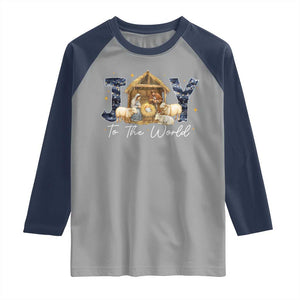 Nativity Scene Raglan Shirt Christian Christmas Jesus Joy To The World TS10 Sport Gray Navy Print Your Wear