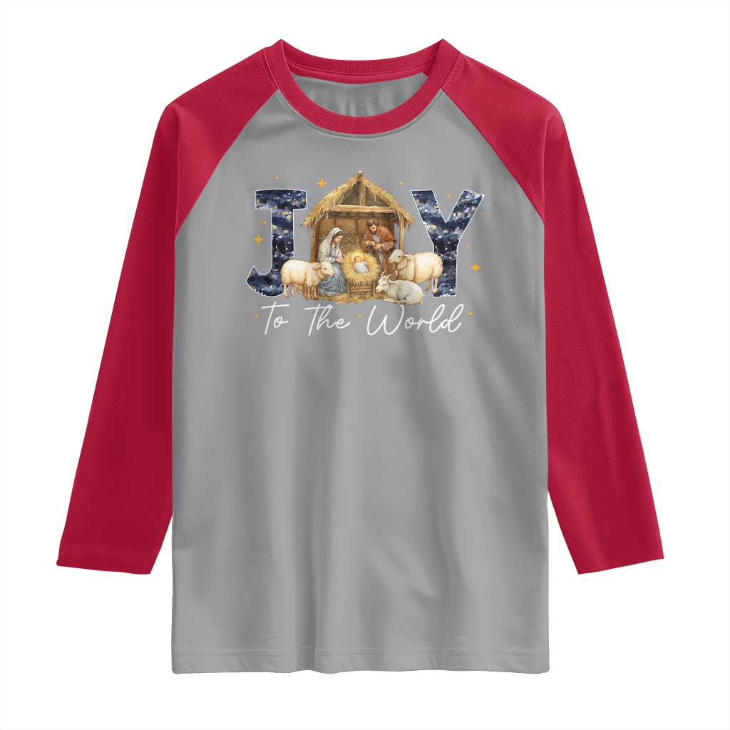 Nativity Scene Raglan Shirt Christian Christmas Jesus Joy To The World TS10 Sport Gray Red Print Your Wear