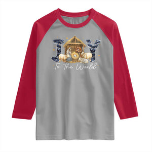 Nativity Scene Raglan Shirt Christian Christmas Jesus Joy To The World TS10 Sport Gray Red Print Your Wear