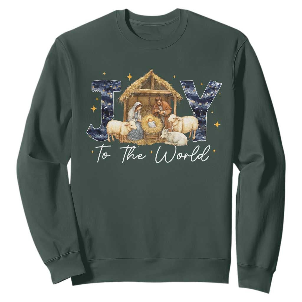 Nativity Scene Sweatshirt Christian Christmas Jesus Joy To The World TS10 Dark Forest Green Print Your Wear