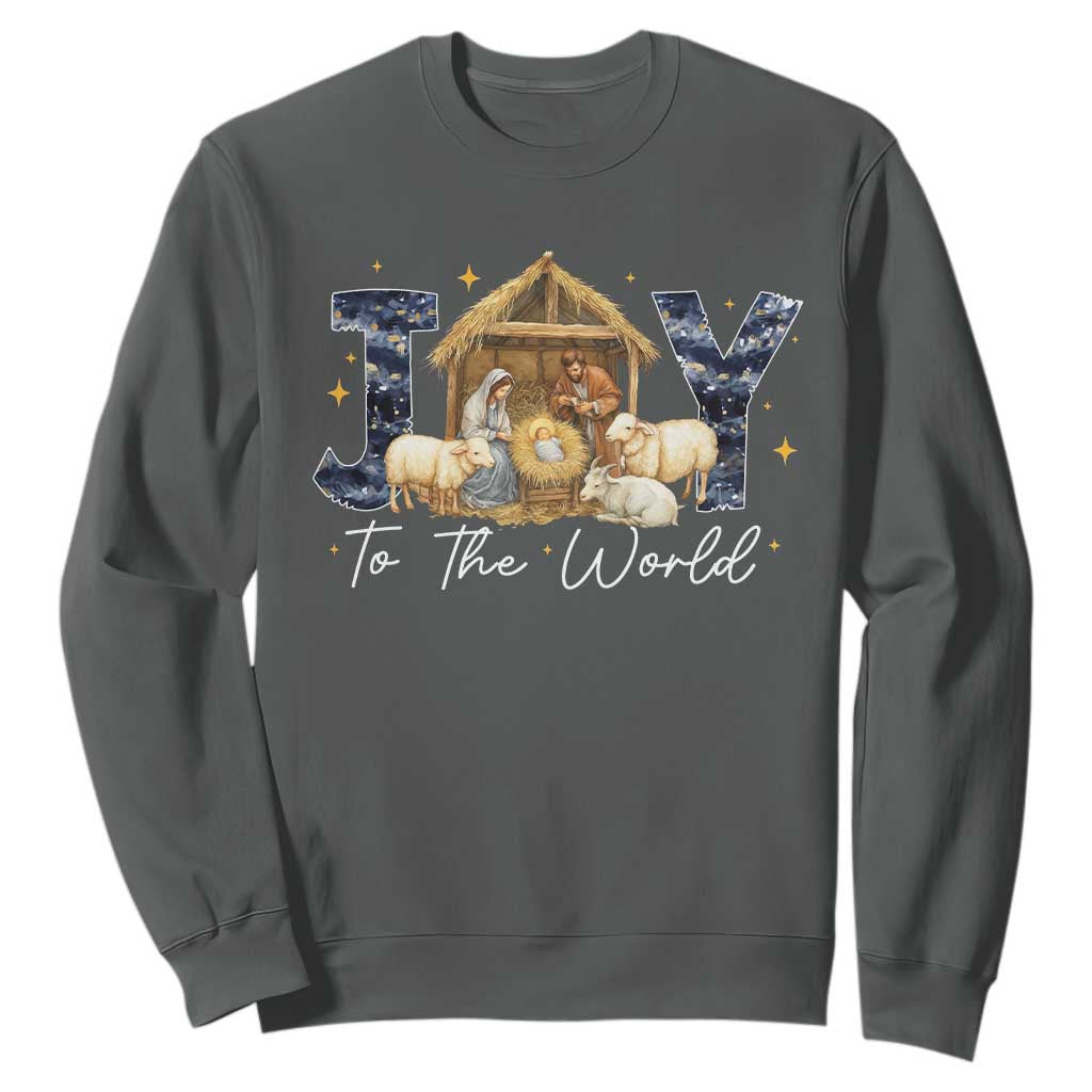 Nativity Scene Sweatshirt Christian Christmas Jesus Joy To The World TS10 Dark Heather Print Your Wear