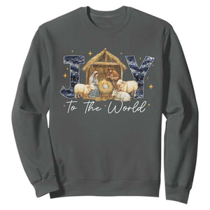 Nativity Scene Sweatshirt Christian Christmas Jesus Joy To The World TS10 Dark Heather Print Your Wear