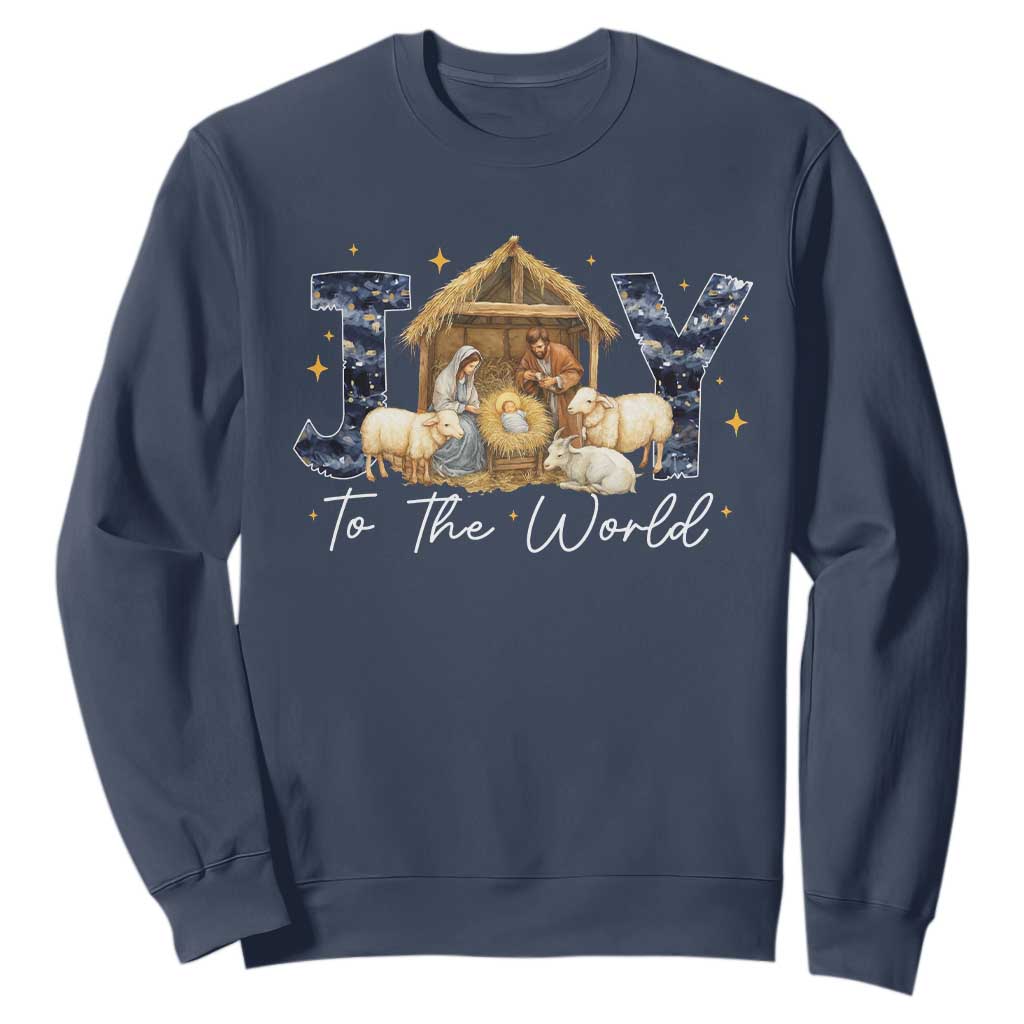 Nativity Scene Sweatshirt Christian Christmas Jesus Joy To The World TS10 Navy Print Your Wear