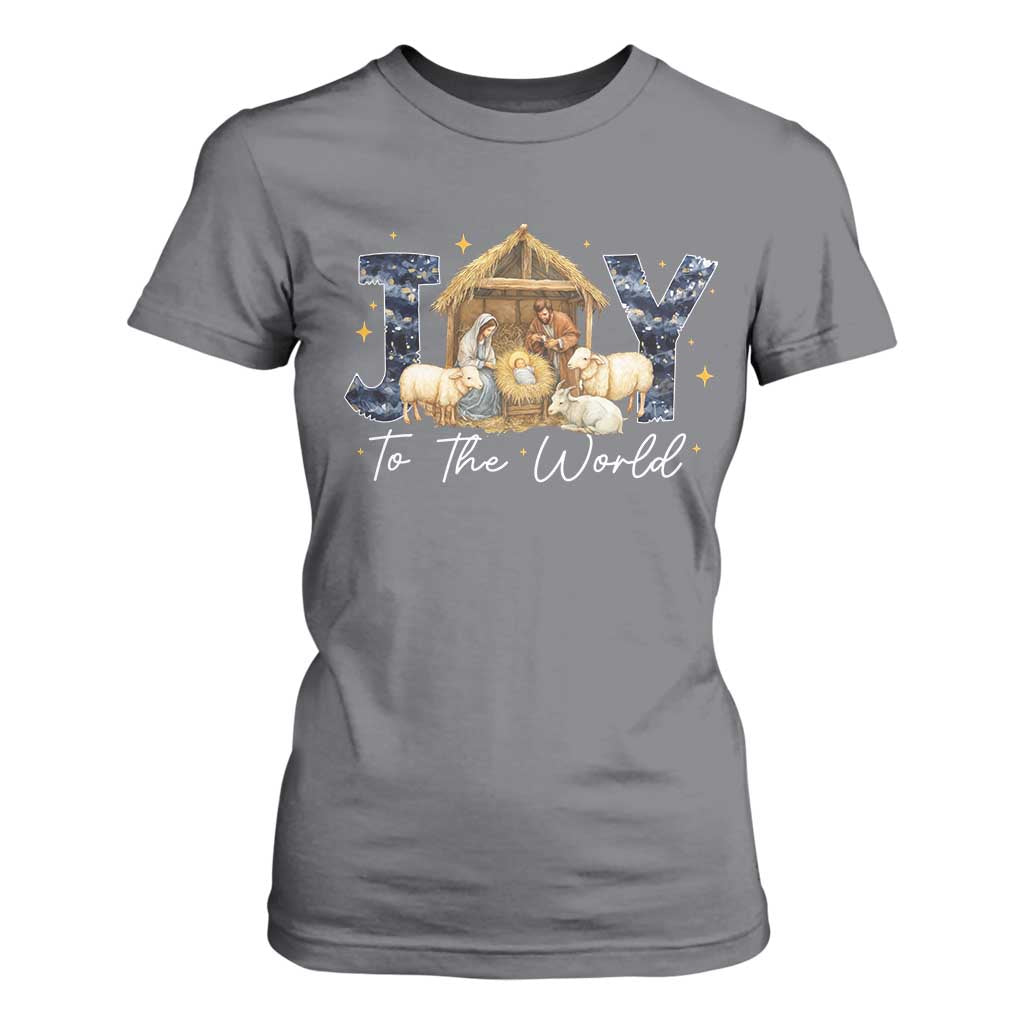 Nativity Scene T Shirt For Women Christian Christmas Jesus Joy To The World TS10 Charcoal Print Your Wear