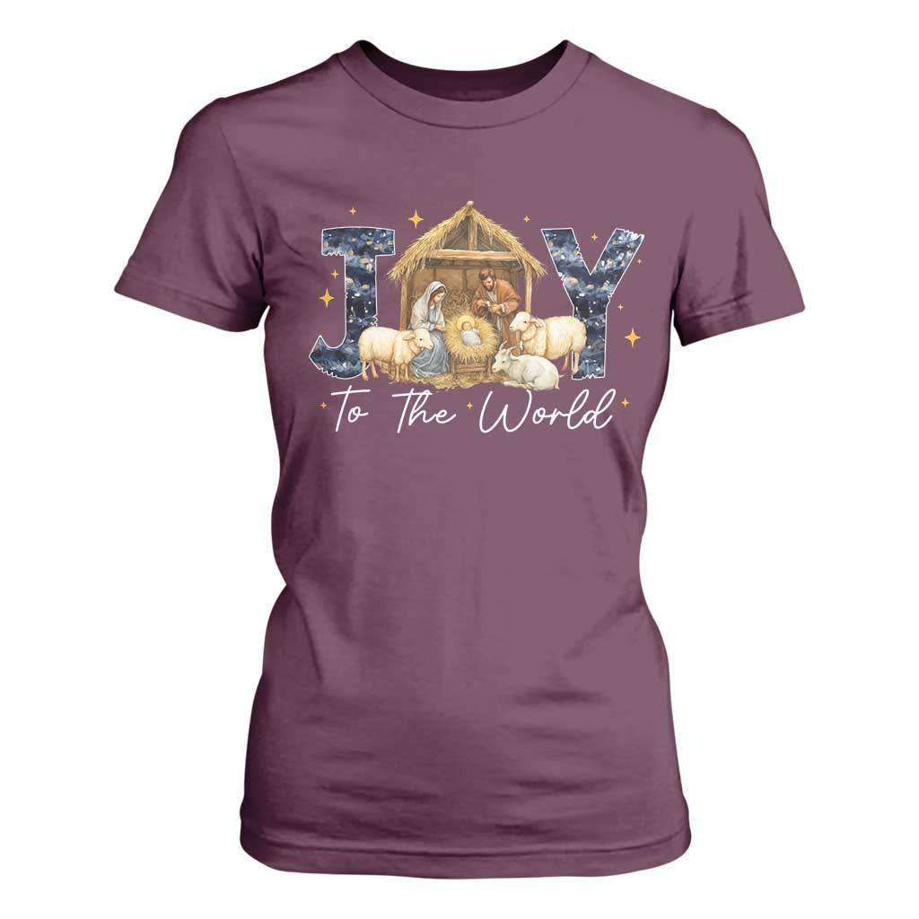 Nativity Scene T Shirt For Women Christian Christmas Jesus Joy To The World TS10 Maroon Print Your Wear