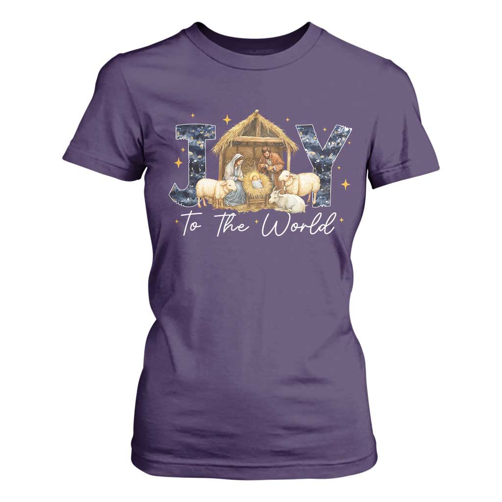 Nativity Scene T Shirt For Women Christian Christmas Jesus Joy To The World TS10 Purple Print Your Wear