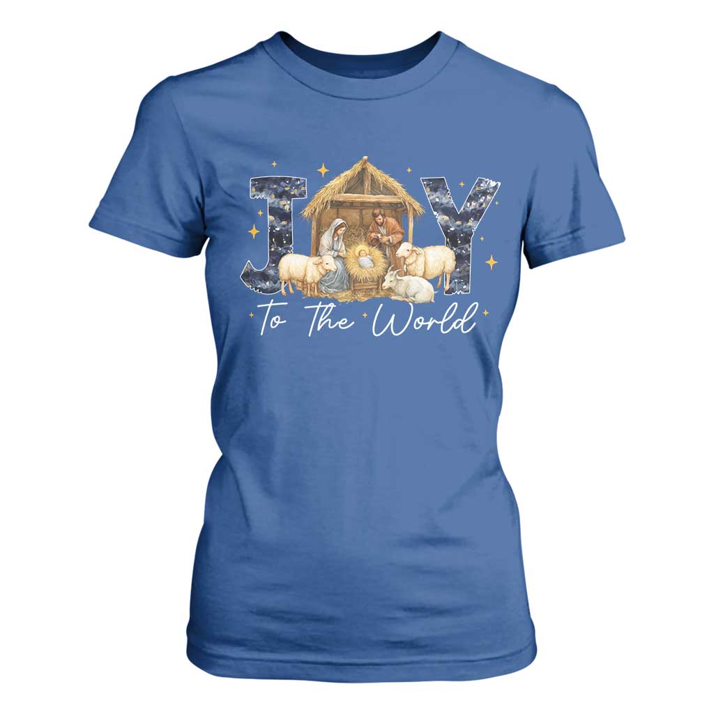 Nativity Scene T Shirt For Women Christian Christmas Jesus Joy To The World TS10 Royal Blue Print Your Wear