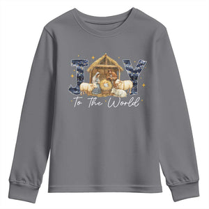 Nativity Scene Youth Sweatshirt Christian Christmas Jesus Joy To The World TS10 Charcoal Print Your Wear