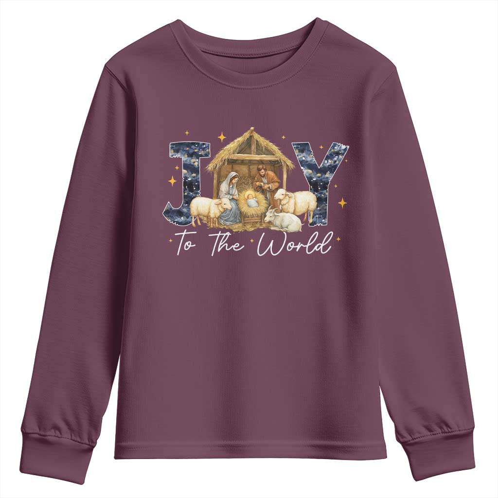 Nativity Scene Youth Sweatshirt Christian Christmas Jesus Joy To The World TS10 Maroon Print Your Wear