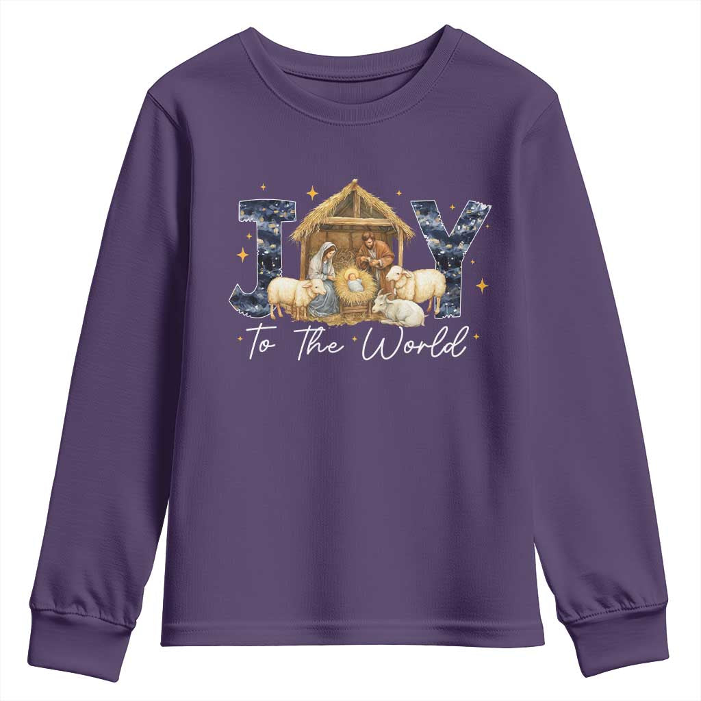 Nativity Scene Youth Sweatshirt Christian Christmas Jesus Joy To The World TS10 Purple Print Your Wear