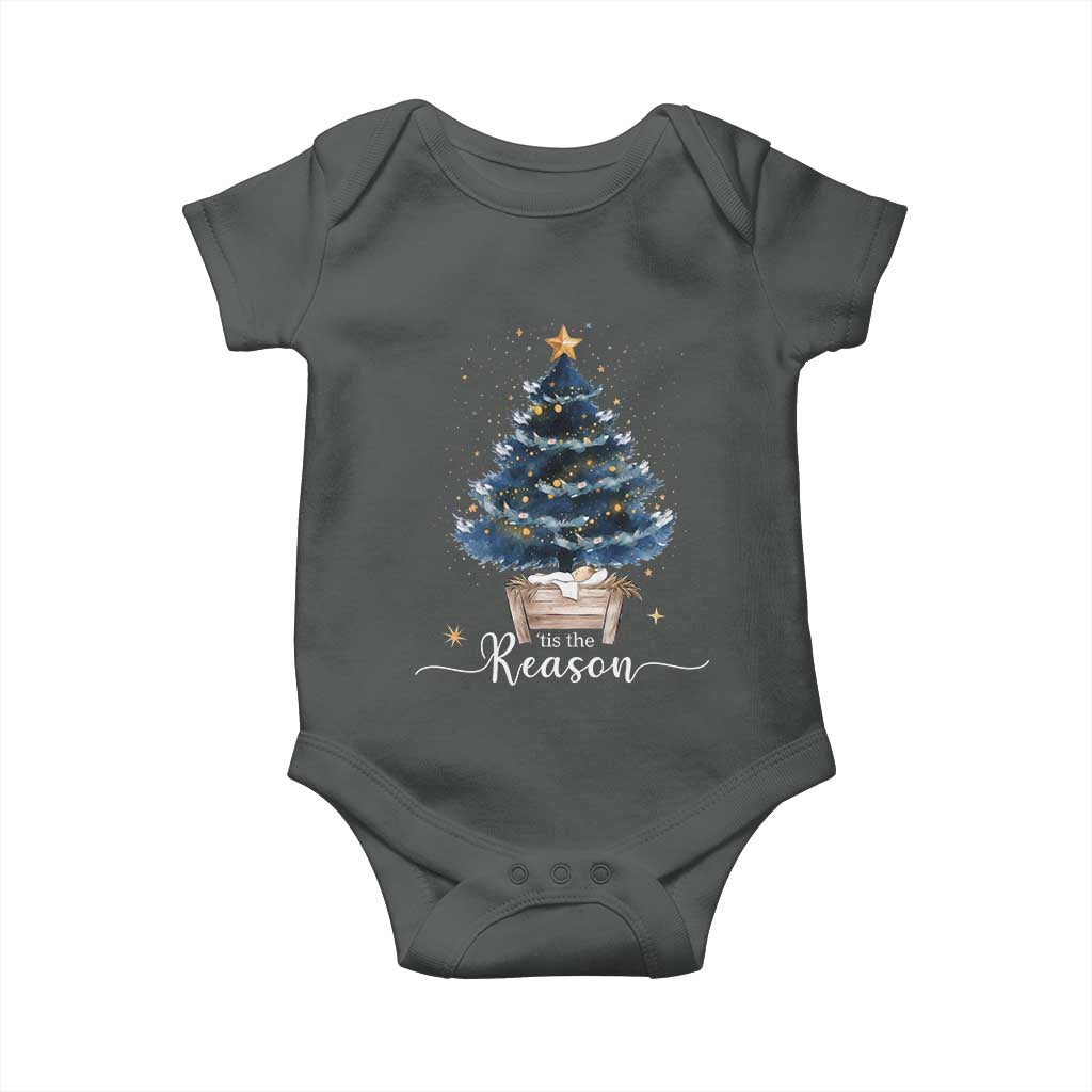 Nativity Scene Baby Onesie Jesus Reason Tis The Season Christian Christmas Tree TS10 Dark Heather Print Your Wear