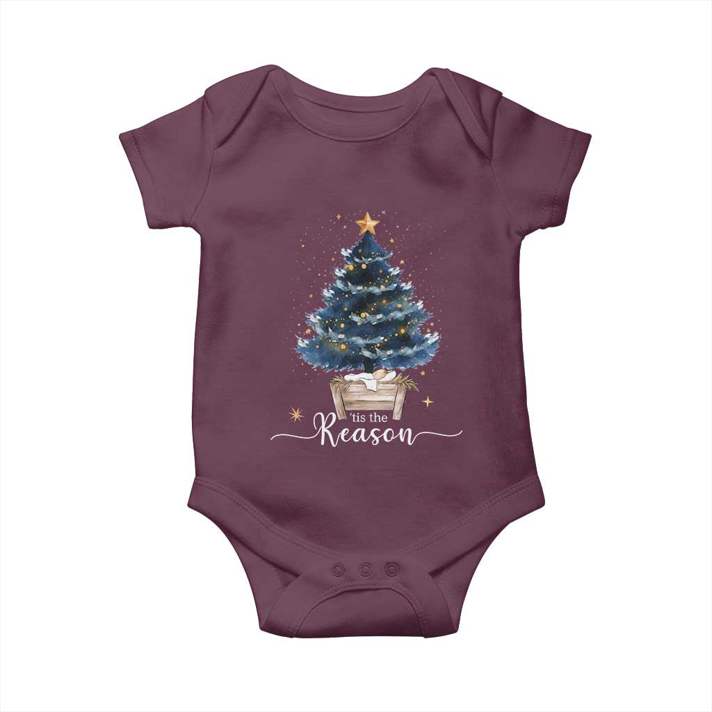 Nativity Scene Baby Onesie Jesus Reason Tis The Season Christian Christmas Tree TS10 Maroon Print Your Wear