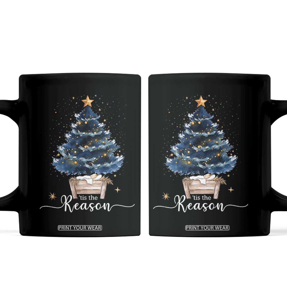 Nativity Scene Coffee Mug Jesus Reason Tis The Season Christian Christmas Tree TS10 Black Print Your Wear