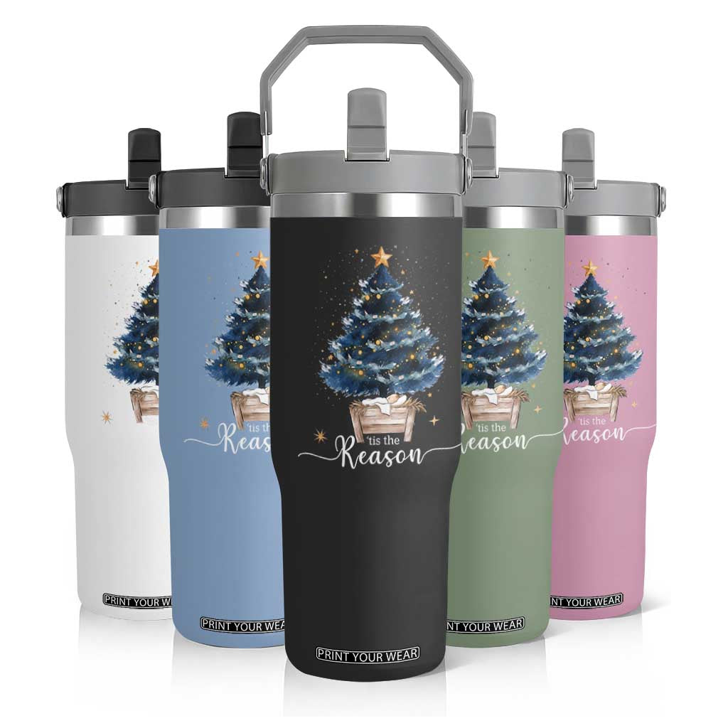 Nativity Scene Flip Straw Tumbler Jesus Reason Tis The Season Christian Christmas Tree TS10 Print Your Wear